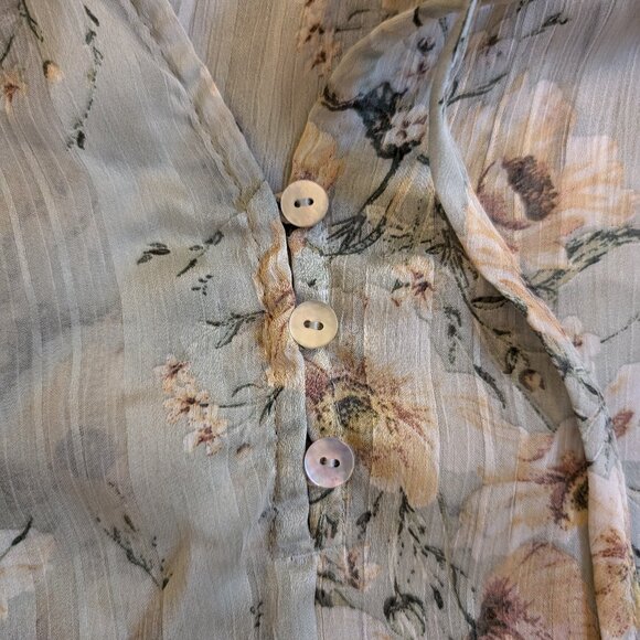 WOMEN'S BLOUSE H&M New With Tags 4 Mint Green Yellow Flowers Button Ties Flowy - Picture 3 of 7